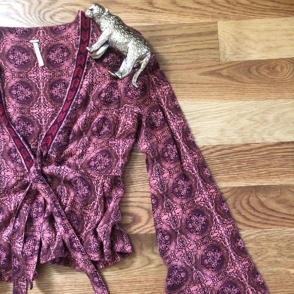 Bell Sleeve Time Of Your Life Boho Tie Front Top - Picture 6 of 8